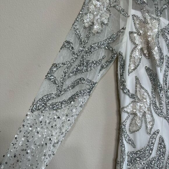 Adrianna Papell Embellished Illusion Gown White Long Sleeve 2 NEW - Picture 7 of 12